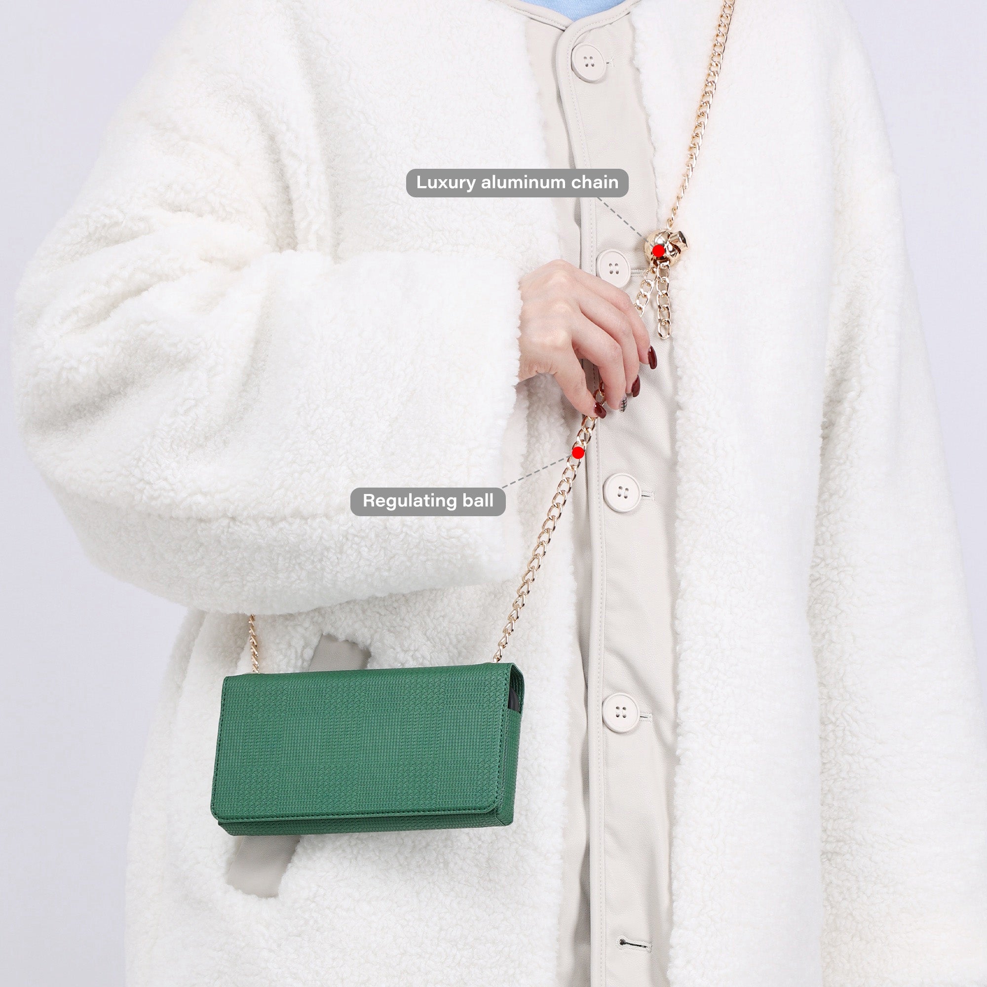 VILI GHE Series Wallet Phone Case Crossbody Chain Shoulder Strap Leather Phone Bag - Green VILI GHE Series Wallet Phone Case Crossbody Chain Shoulder Strap Leather Phone Bag - Green